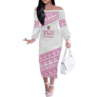 Fiji Rugby 2025 Custom Off The Shoulder Long Sleeve Dress Fijian Tapa Toso Viti Toso - Pink