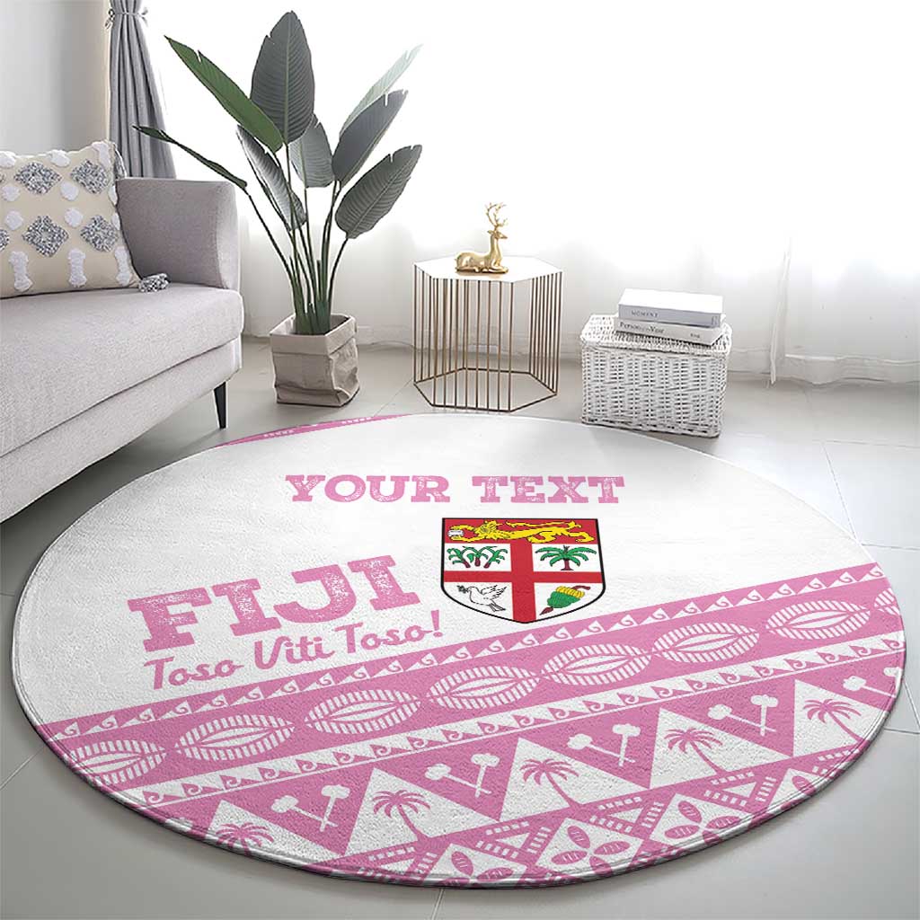 Fiji Rugby 2025 Custom Round Carpet Fijian Tapa Toso Viti Toso - Pink
