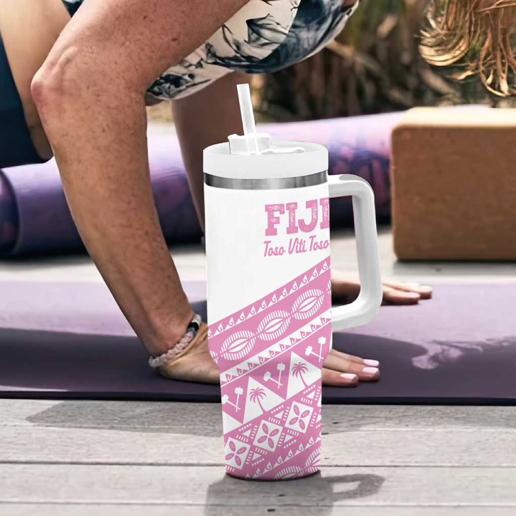 Fiji Rugby 2025 Custom Tumbler With Handle Fijian Tapa Toso Viti Toso - Pink