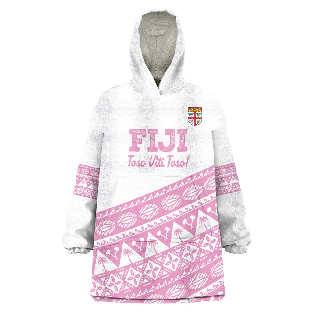 Fiji Rugby 2025 Custom Wearable Blanket Hoodie Fijian Tapa Toso Viti Toso - Pink