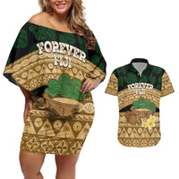 Bula Fiji Kava Bowl Couples Matching Off Shoulder Short Dress and Hawaiian Shirt Fijian Tapa Cloth Vintage Vibe