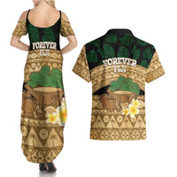 Bula Fiji Kava Bowl Couples Matching Summer Maxi Dress and Hawaiian Shirt Fijian Tapa Cloth Vintage Vibe