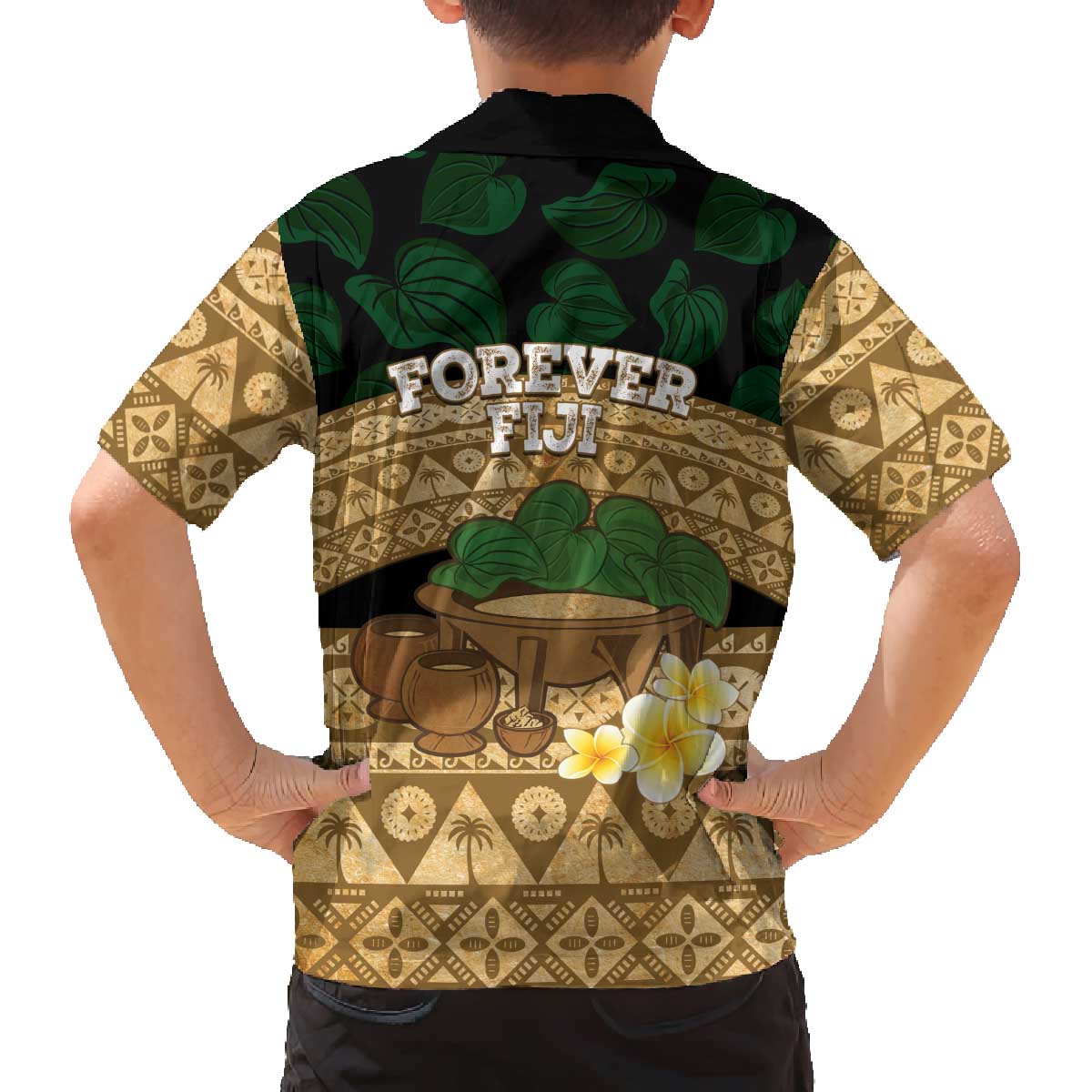 Bula Fiji Kava Bowl Family Matching Off The Shoulder Long Sleeve Dress and Hawaiian Shirt Fijian Tapa Cloth Vintage Vibe