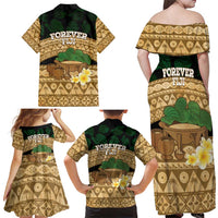 Bula Fiji Kava Bowl Family Matching Off Shoulder Maxi Dress and Hawaiian Shirt Fijian Tapa Cloth Vintage Vibe