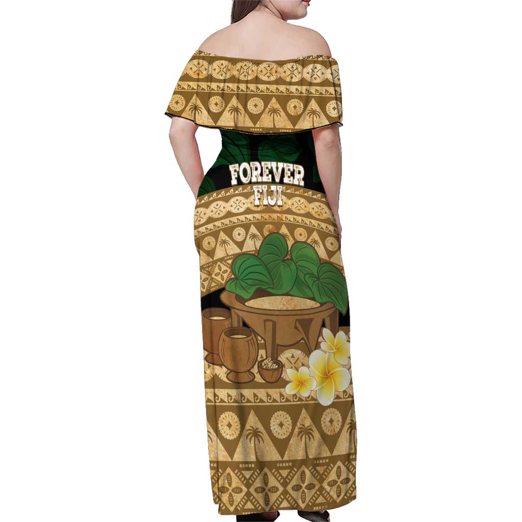 Bula Fiji Kava Bowl Family Matching Off Shoulder Maxi Dress and Hawaiian Shirt Fijian Tapa Cloth Vintage Vibe