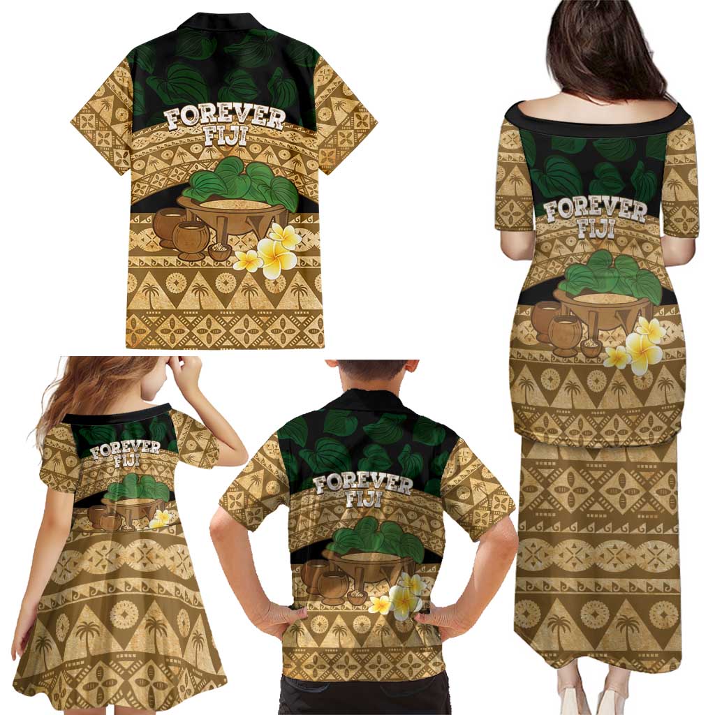 Bula Fiji Kava Bowl Family Matching Puletasi and Hawaiian Shirt Fijian Tapa Cloth Vintage Vibe