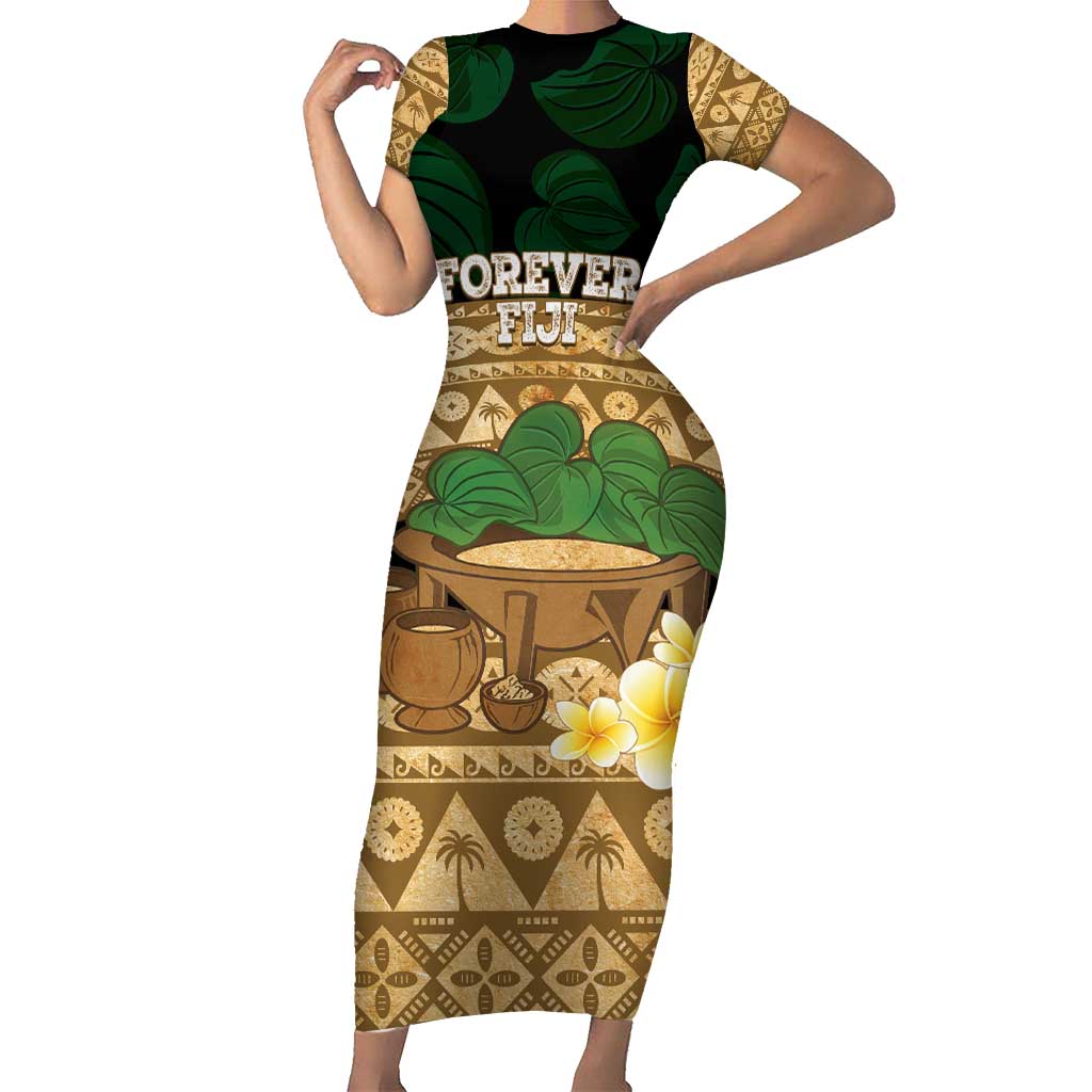 Bula Fiji Kava Bowl Family Matching Short Sleeve Bodycon Dress and Hawaiian Shirt Fijian Tapa Cloth Vintage Vibe