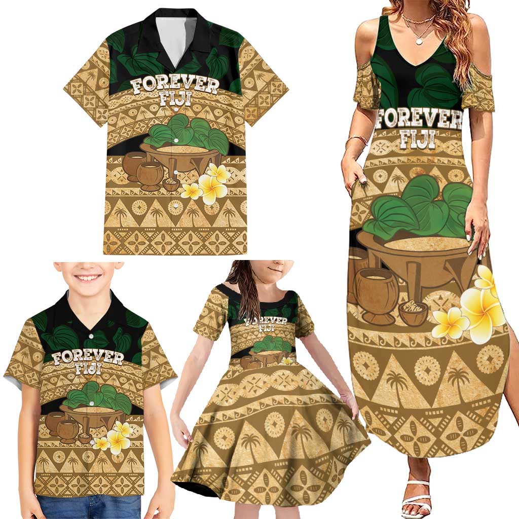Bula Fiji Kava Bowl Family Matching Summer Maxi Dress and Hawaiian Shirt Fijian Tapa Cloth Vintage Vibe