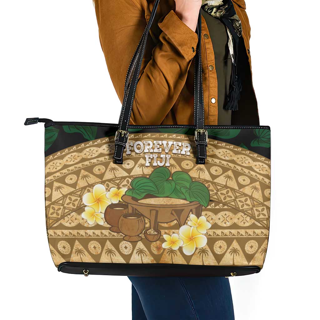 Bula Fiji Kava Bowl Leather Tote Bag Fijian Tapa Cloth Vintage Vibe