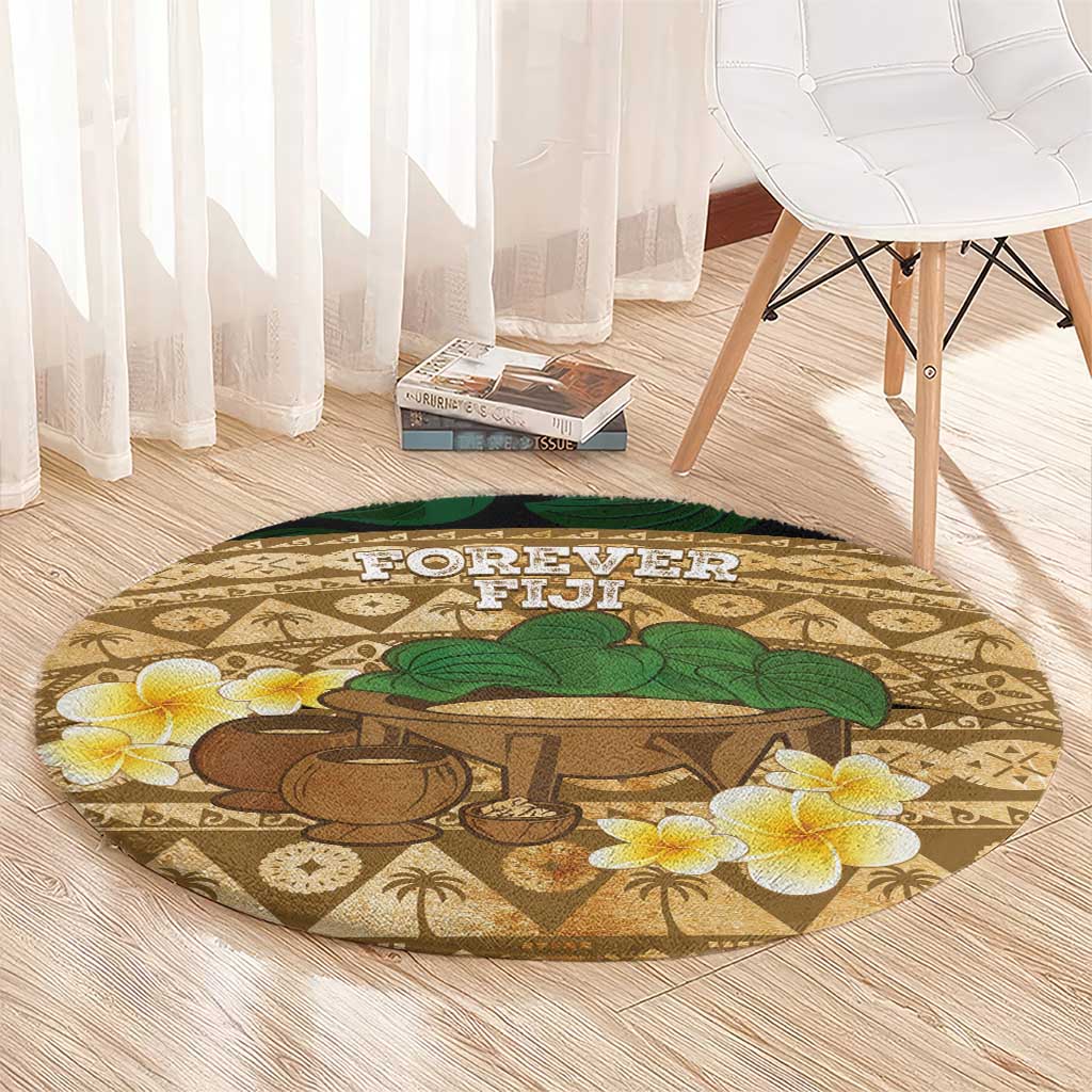 Bula Fiji Kava Bowl Round Carpet Fijian Tapa Cloth Vintage Vibe