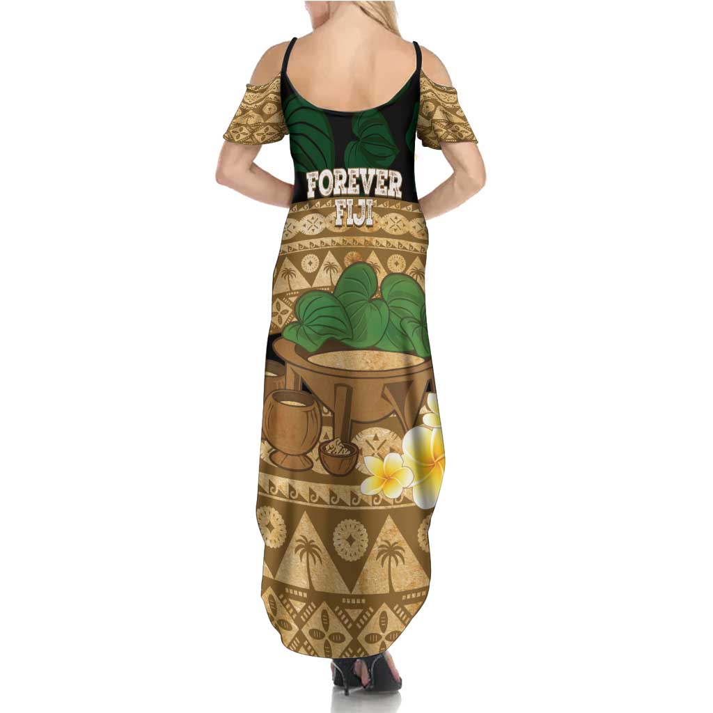 Bula Fiji Kava Bowl Summer Maxi Dress Fijian Tapa Cloth Vintage Vibe