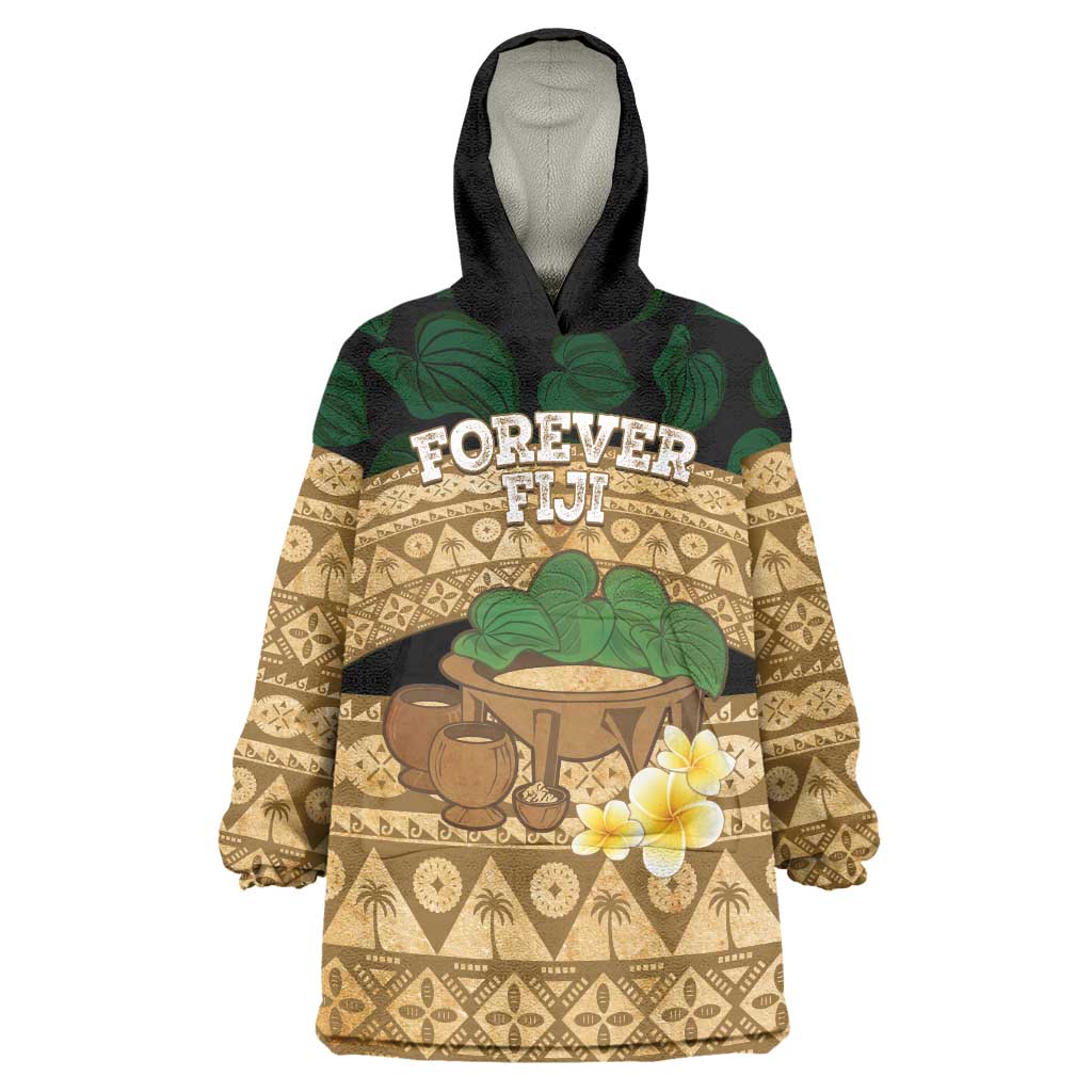 Bula Fiji Kava Bowl Wearable Blanket Hoodie Fijian Tapa Cloth Vintage Vibe