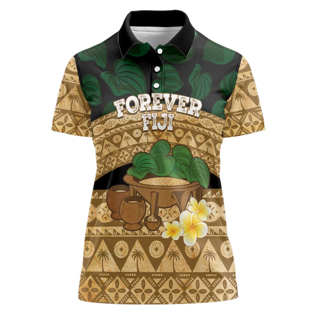 Bula Fiji Kava Bowl Women Polo Shirt Fijian Tapa Cloth Vintage Vibe