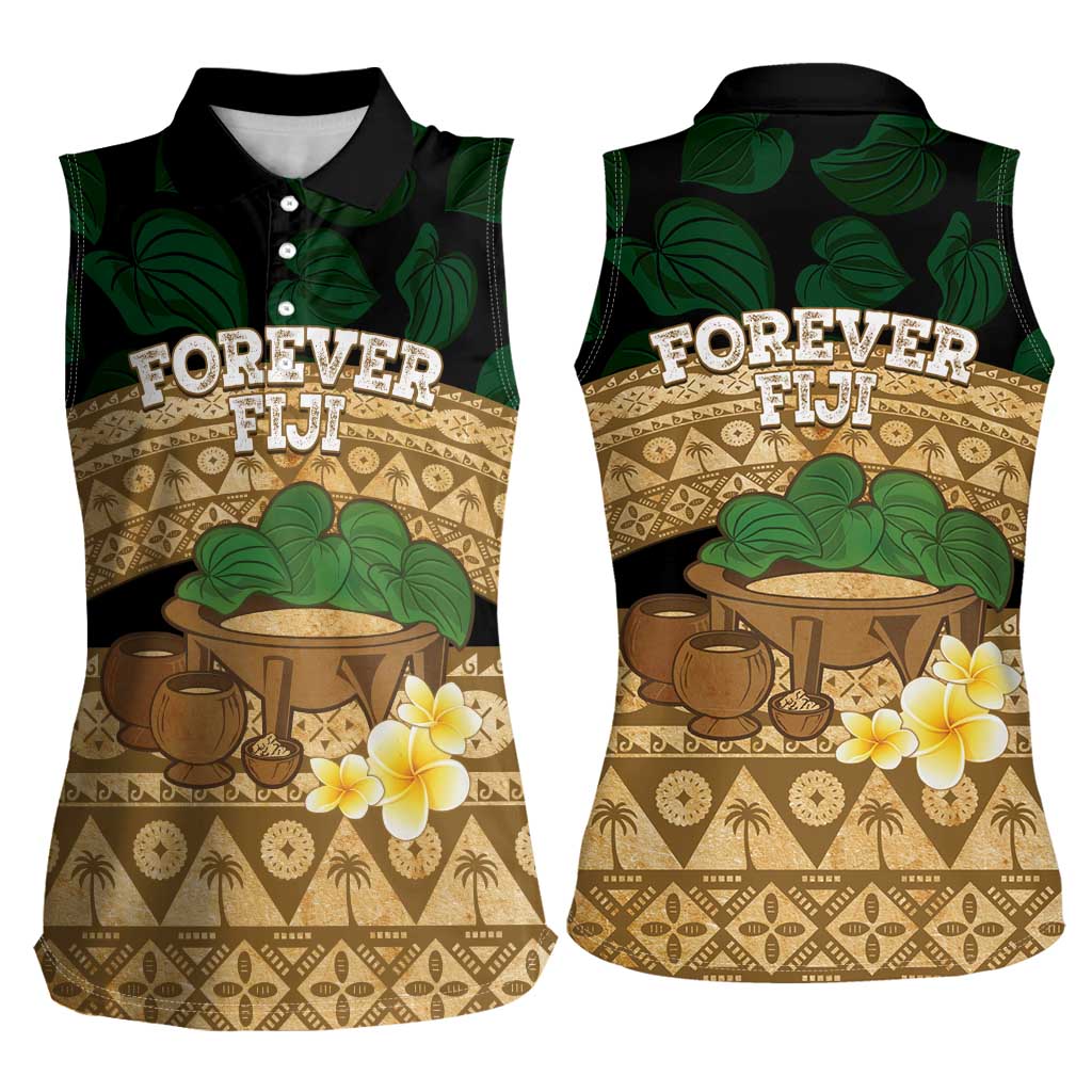 Bula Fiji Kava Bowl Women Sleeveless Polo Shirt Fijian Tapa Cloth Vintage Vibe