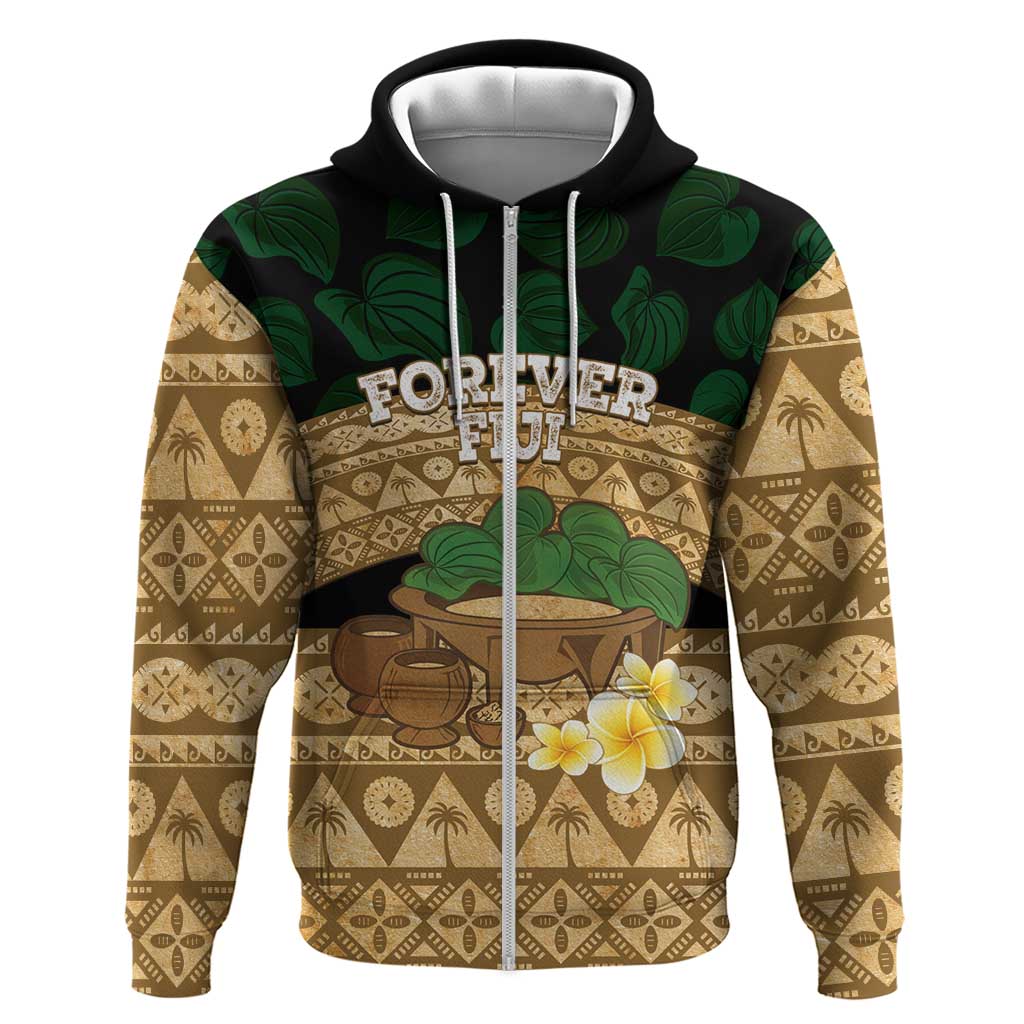 Bula Fiji Kava Bowl Zip Hoodie Fijian Tapa Cloth Vintage Vibe