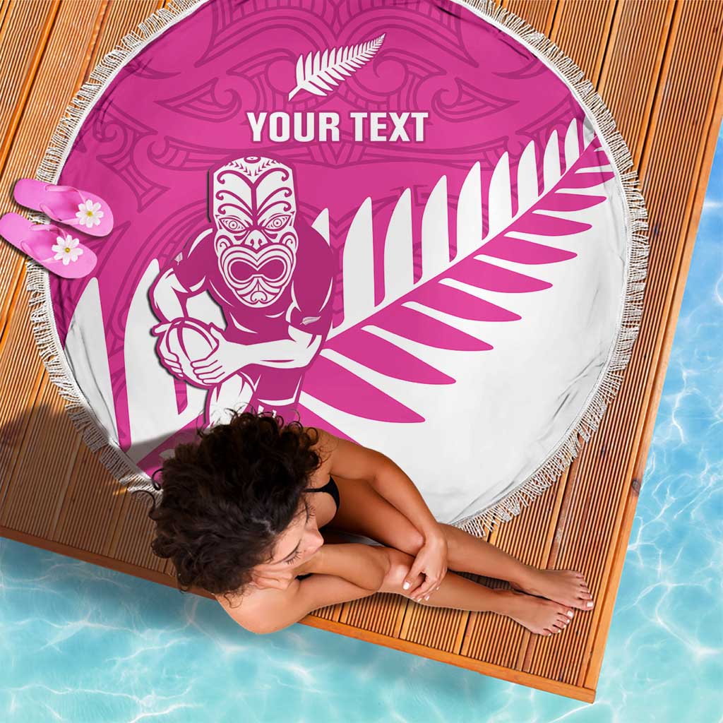 New Zealand Silver Fern Rugby Custom Beach Blanket Go All Black Maori Pink Version