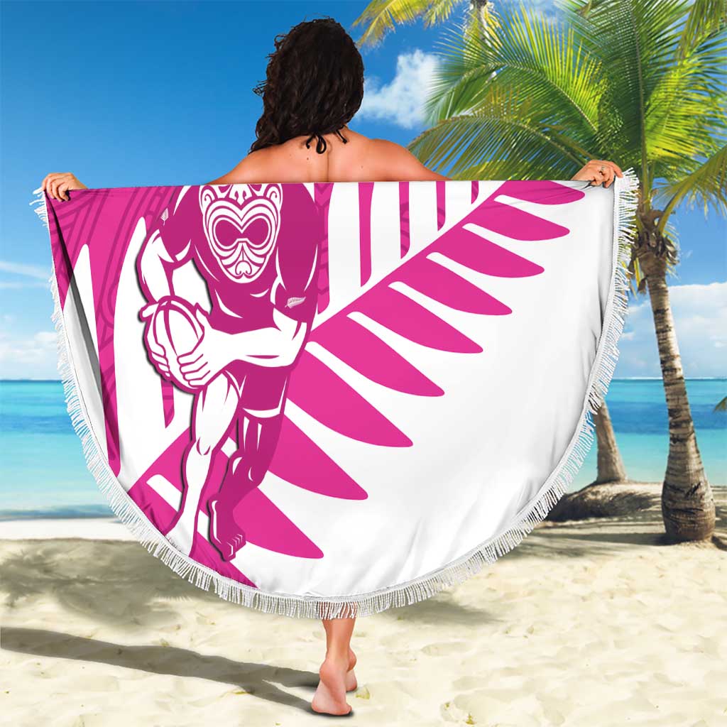 New Zealand Silver Fern Rugby Custom Beach Blanket Go All Black Maori Pink Version