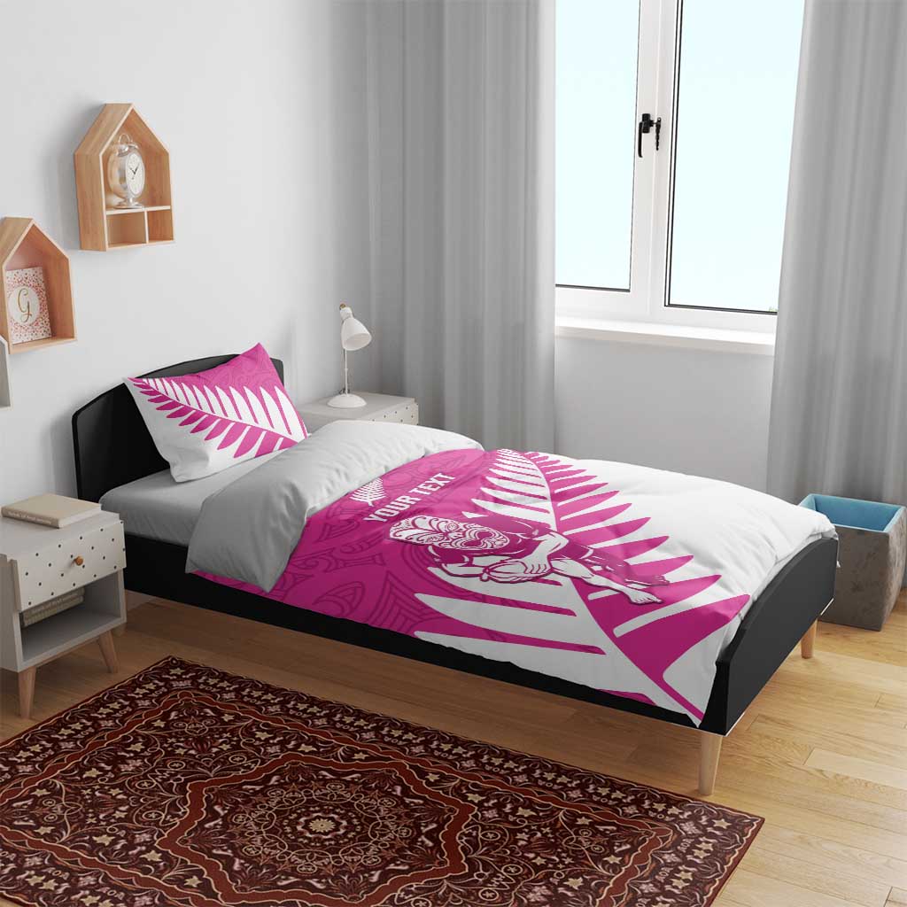 New Zealand Silver Fern Rugby Custom Bedding Set Go All Black Maori Pink Version