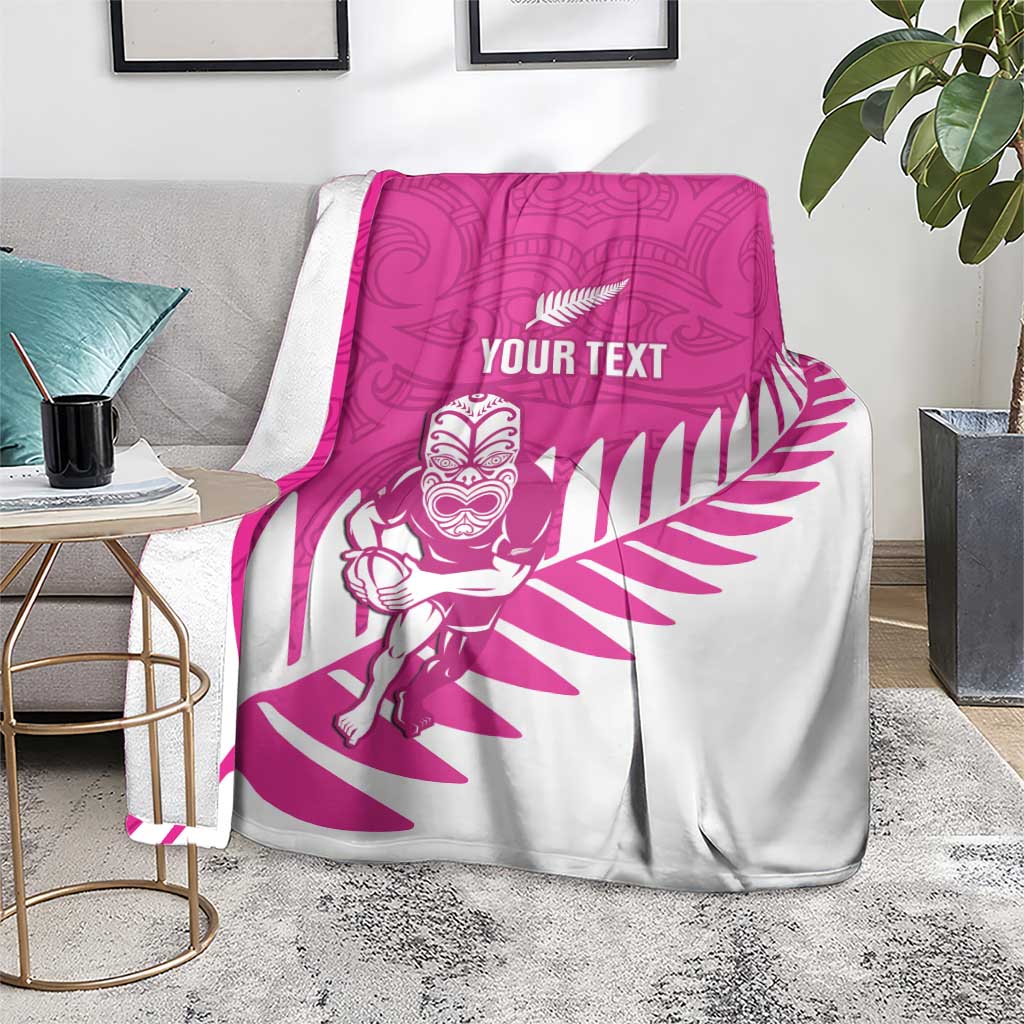 New Zealand Silver Fern Rugby Custom Blanket Go All Black Maori Pink Version