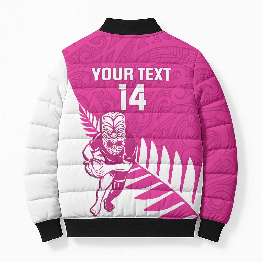 New Zealand Silver Fern Rugby Custom Bomber Puffer Jacket Go All Black Maori Pink Version - Polynesian Pride