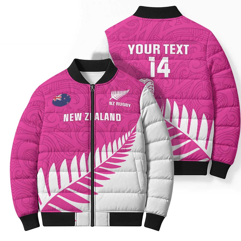 New Zealand Silver Fern Rugby Custom Bomber Puffer Jacket Go All Black Maori Pink Version - Polynesian Pride