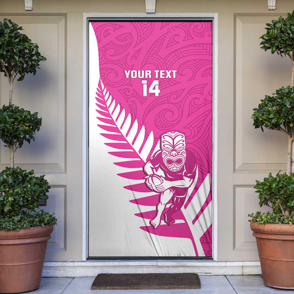New Zealand Silver Fern Rugby Custom Door Cover Go All Black Maori Pink Version - Polynesian Pride