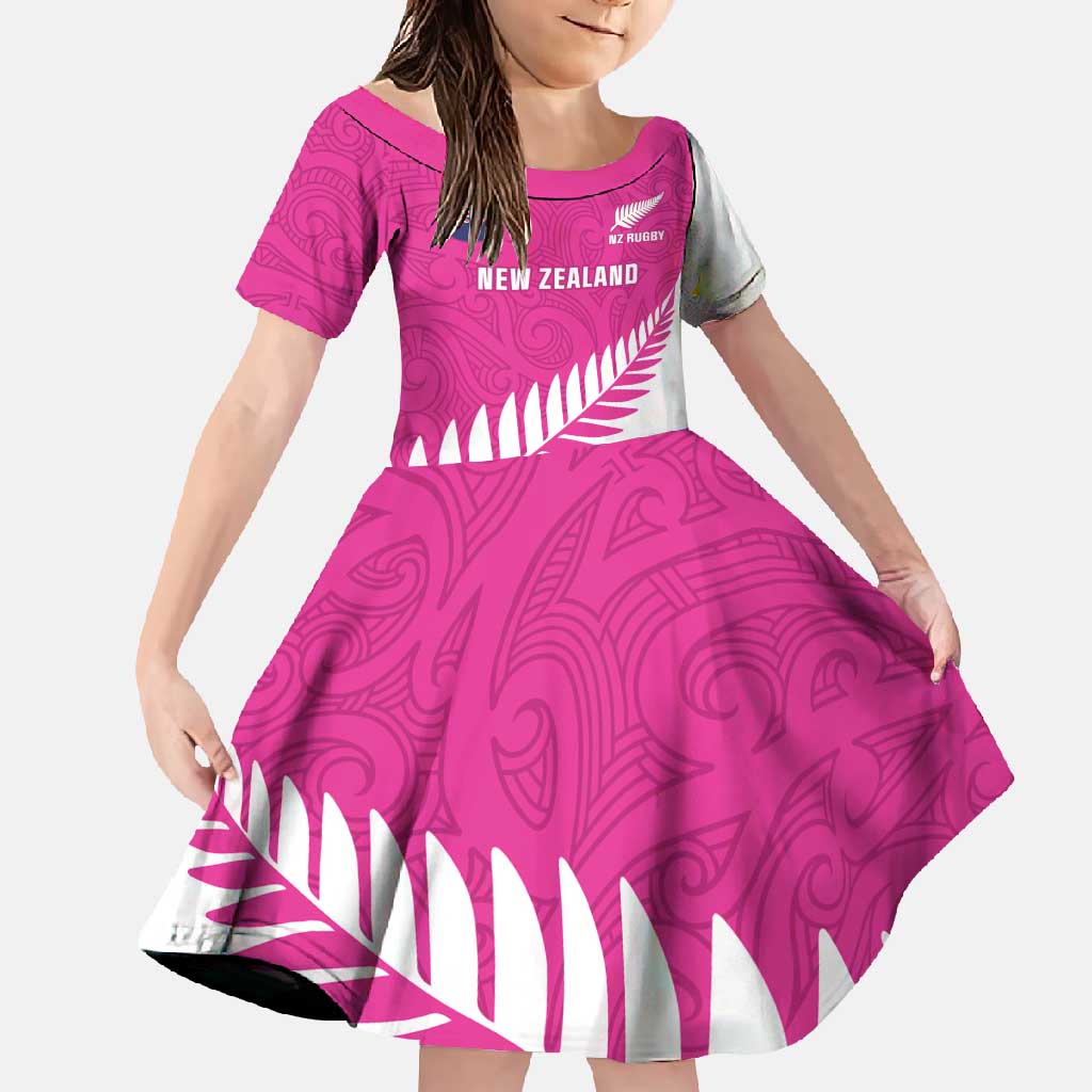 New Zealand Silver Fern Rugby Custom Family Matching Mermaid Dress and Hawaiian Shirt Go All Black Maori Pink Version
