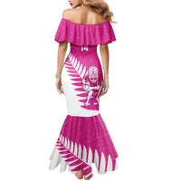 New Zealand Silver Fern Rugby Custom Family Matching Mermaid Dress and Hawaiian Shirt Go All Black Maori Pink Version