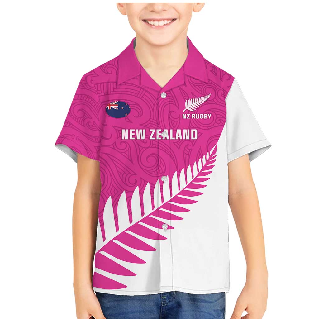 New Zealand Silver Fern Rugby Custom Family Matching Mermaid Dress and Hawaiian Shirt Go All Black Maori Pink Version