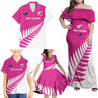 New Zealand Silver Fern Rugby Custom Family Matching Off Shoulder Maxi Dress and Hawaiian Shirt Go All Black Maori Pink Version