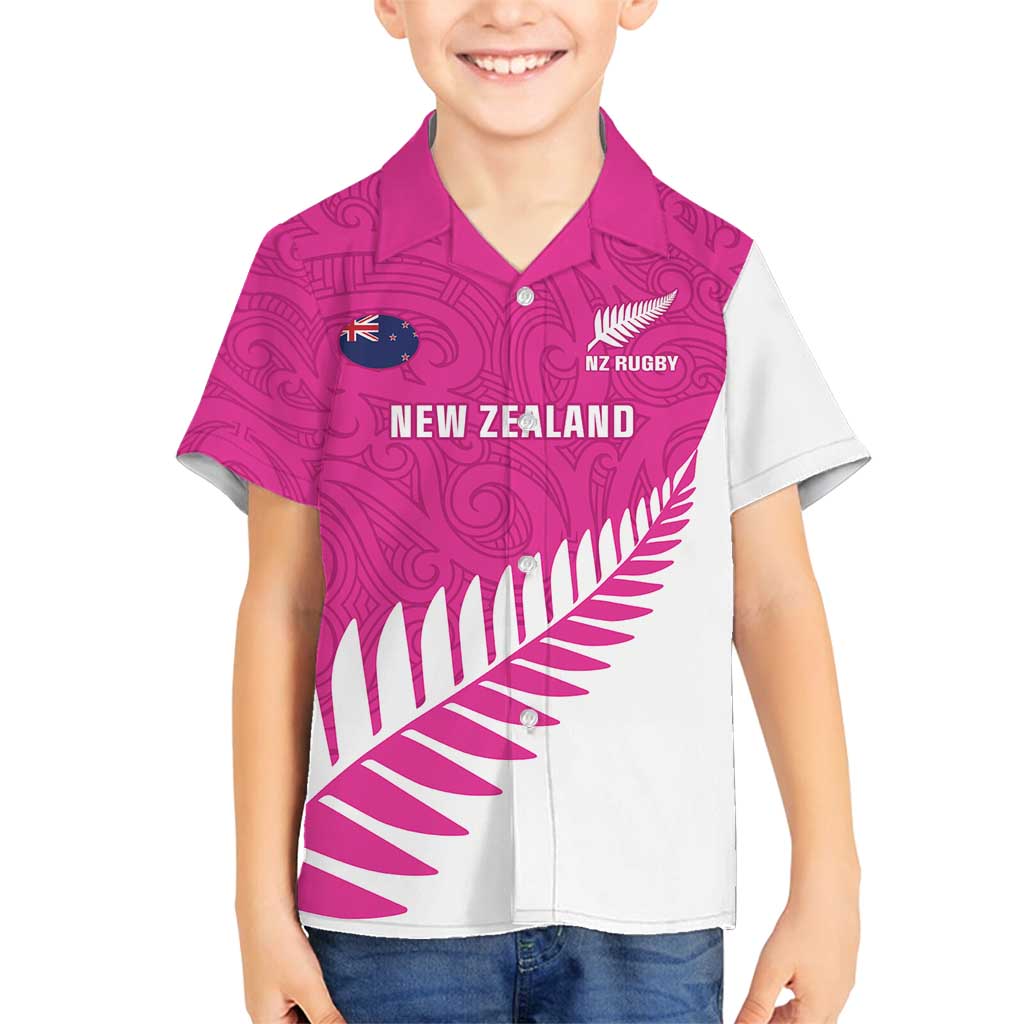 New Zealand Silver Fern Rugby Custom Family Matching Puletasi and Hawaiian Shirt Go All Black Maori Pink Version