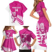 New Zealand Silver Fern Rugby Custom Family Matching Short Sleeve Bodycon Dress and Hawaiian Shirt Go All Black Maori Pink Version