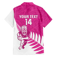New Zealand Silver Fern Rugby Custom Family Matching Short Sleeve Bodycon Dress and Hawaiian Shirt Go All Black Maori Pink Version