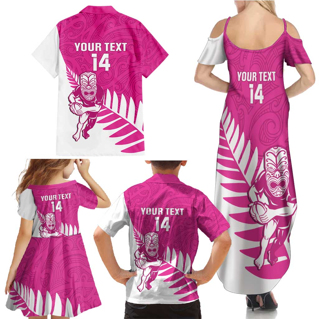 New Zealand Silver Fern Rugby Custom Family Matching Summer Maxi Dress and Hawaiian Shirt Go All Black Maori Pink Version