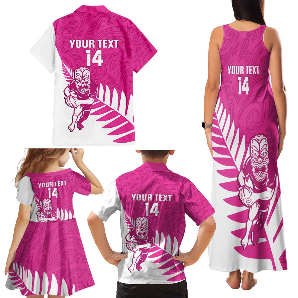 New Zealand Silver Fern Rugby Custom Family Matching Tank Maxi Dress and Hawaiian Shirt Go All Black Maori Pink Version