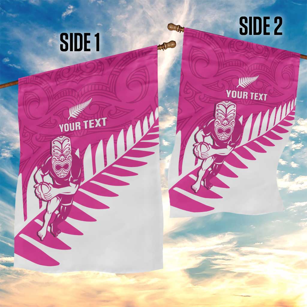 New Zealand Silver Fern Rugby Custom Garden Flag Go All Black Maori Pink Version
