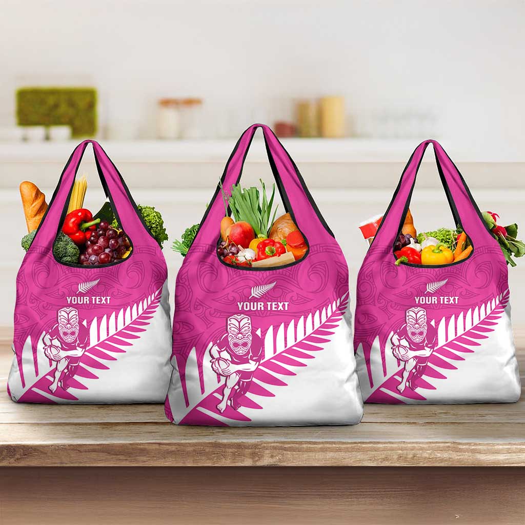 New Zealand Silver Fern Rugby Custom Grocery Bag Go All Black Maori Pink Version