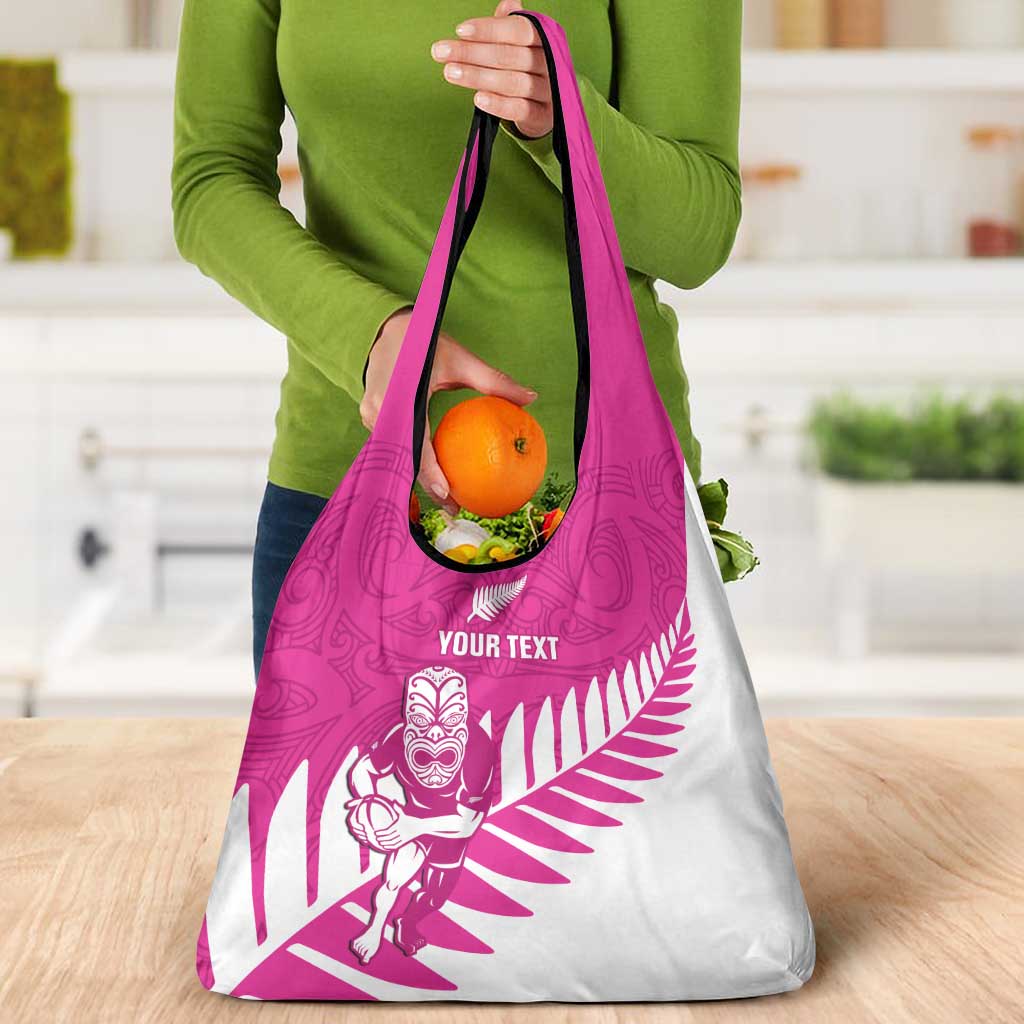New Zealand Silver Fern Rugby Custom Grocery Bag Go All Black Maori Pink Version