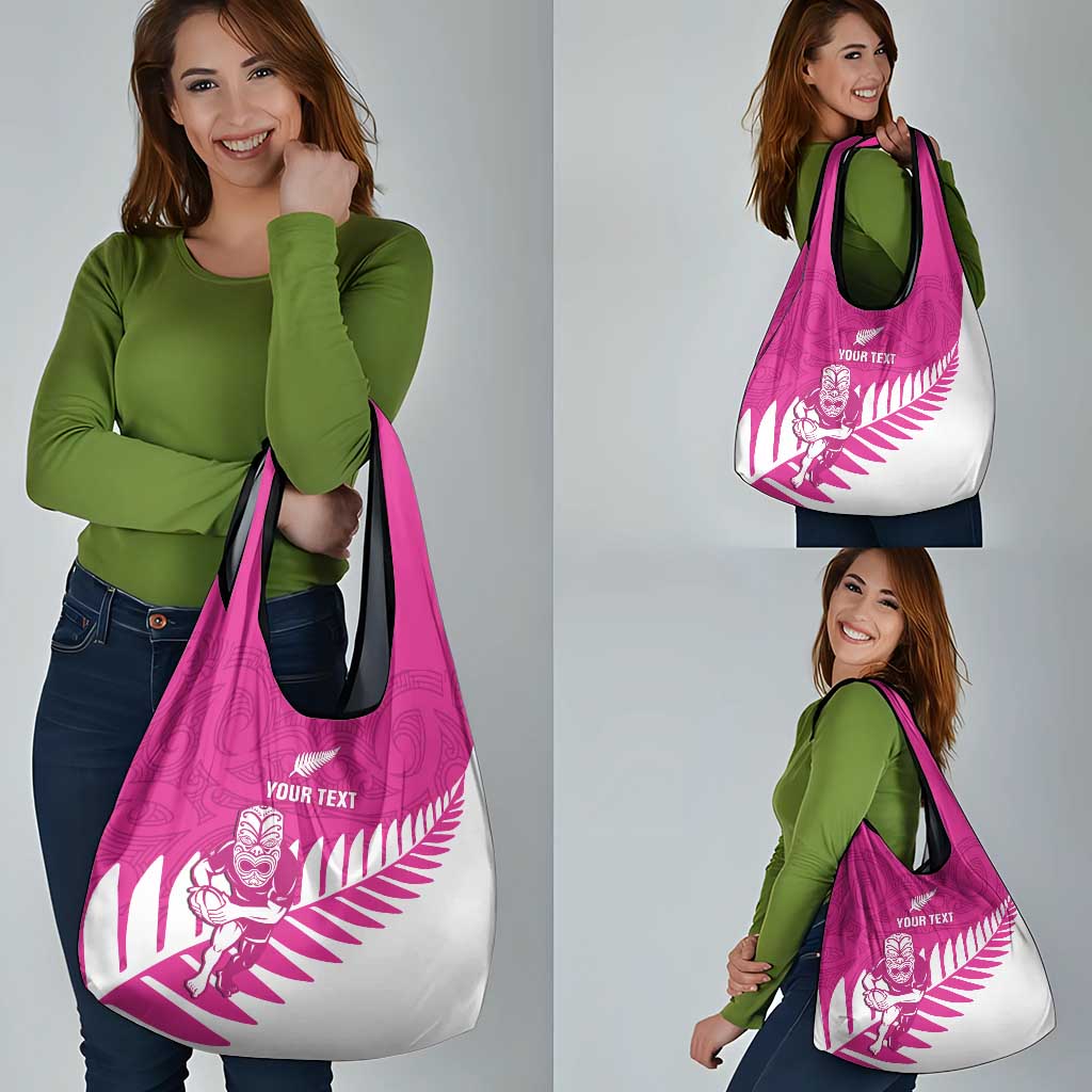 New Zealand Silver Fern Rugby Custom Grocery Bag Go All Black Maori Pink Version