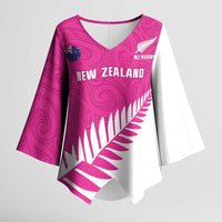 New Zealand Silver Fern Rugby Custom Kimono Sleeve Blouse Go All Black Maori Pink Version - Polynesian Pride