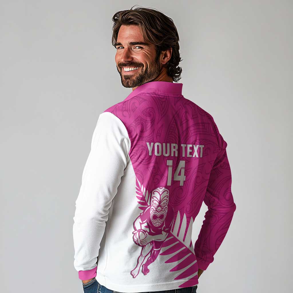 New Zealand Silver Fern Rugby Custom Long Sleeve Polo Shirt Go All Black Maori Pink Version