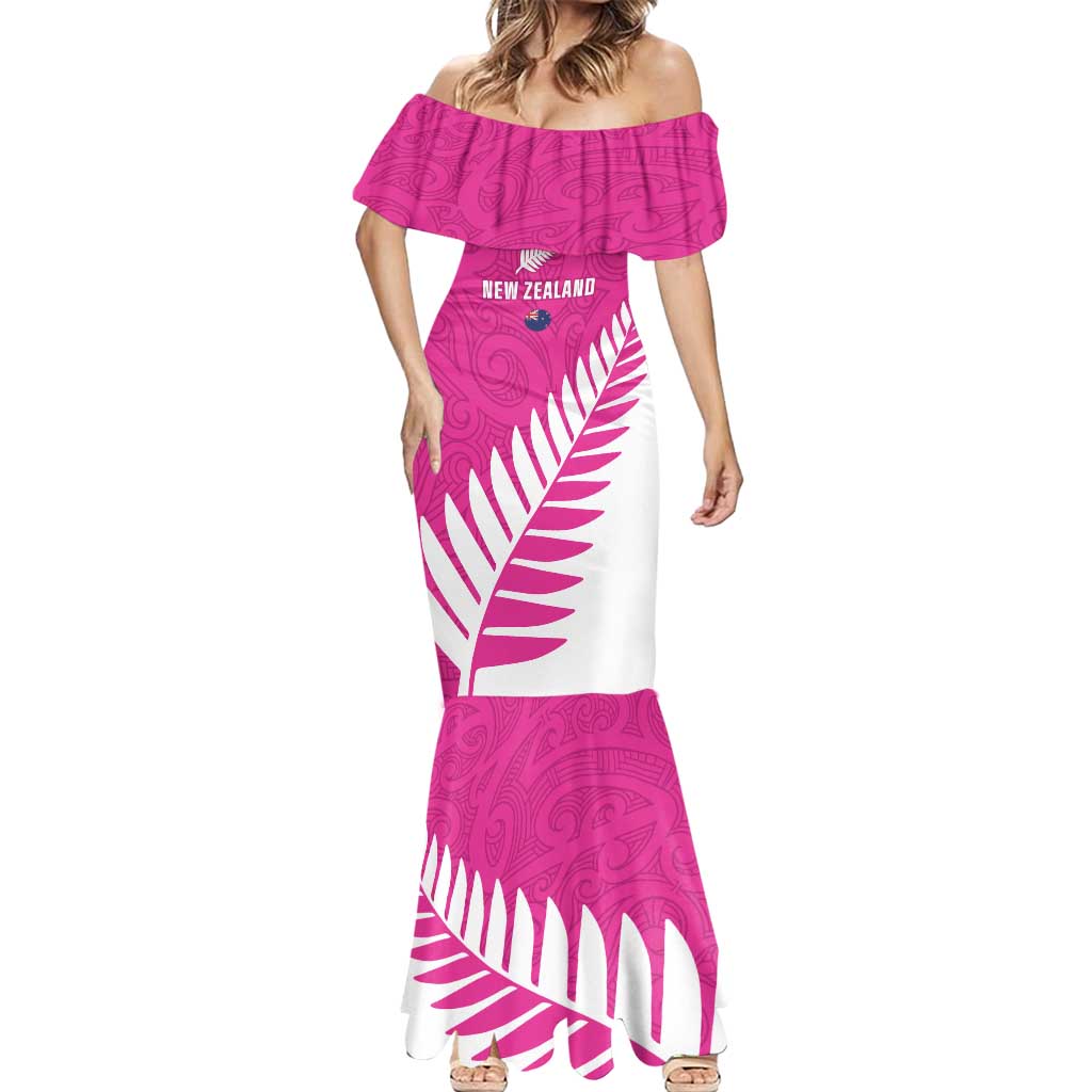 New Zealand Silver Fern Rugby Custom Mermaid Dress Go All Black Maori Pink Version