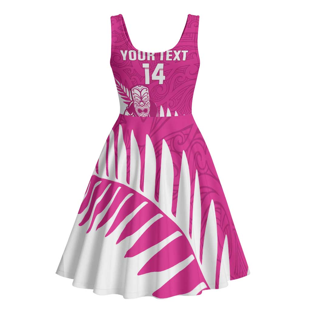 New Zealand Silver Fern Rugby Custom Midi Dress Go All Black Maori Pink Version - Polynesian Pride
