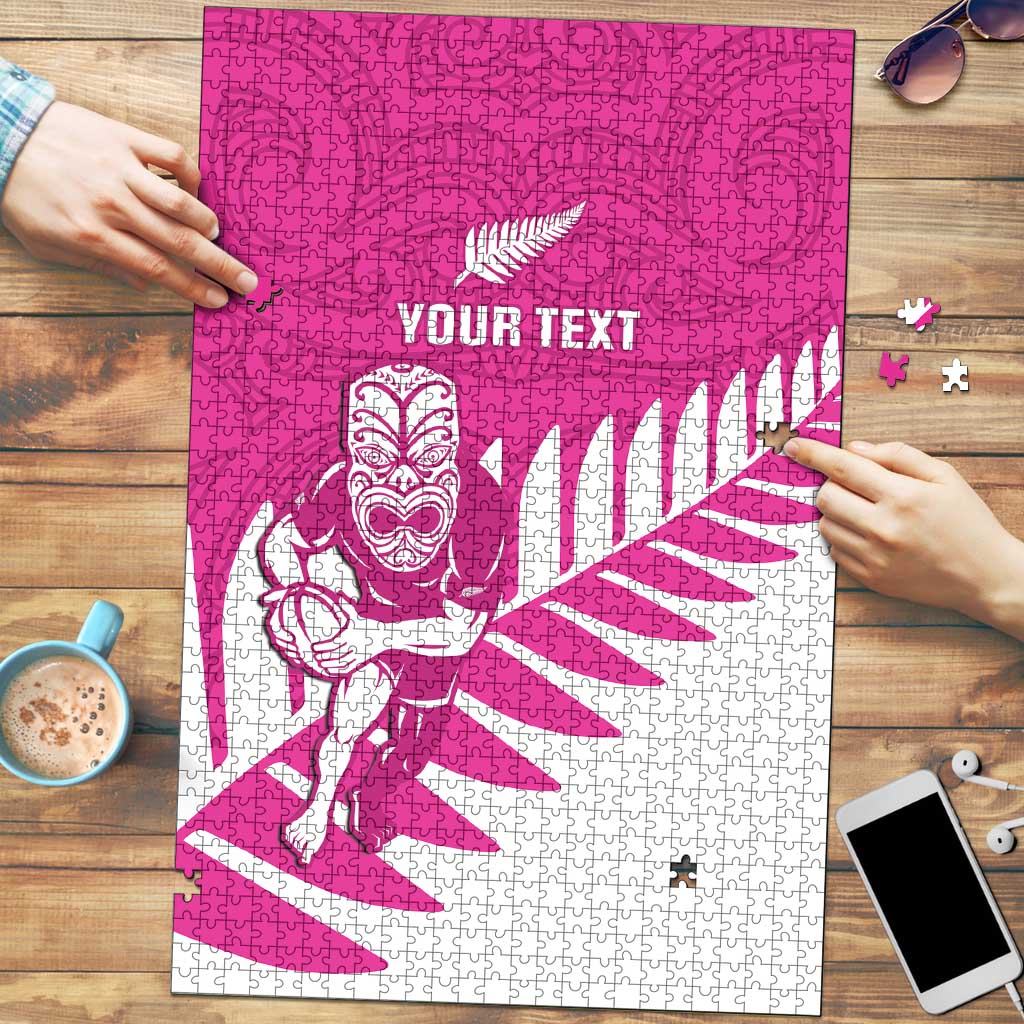 New Zealand Silver Fern Rugby Custom Puzzle Go All Black Maori Pink Version - Polynesian Pride