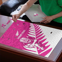 New Zealand Silver Fern Rugby Custom Puzzle Go All Black Maori Pink Version - Polynesian Pride