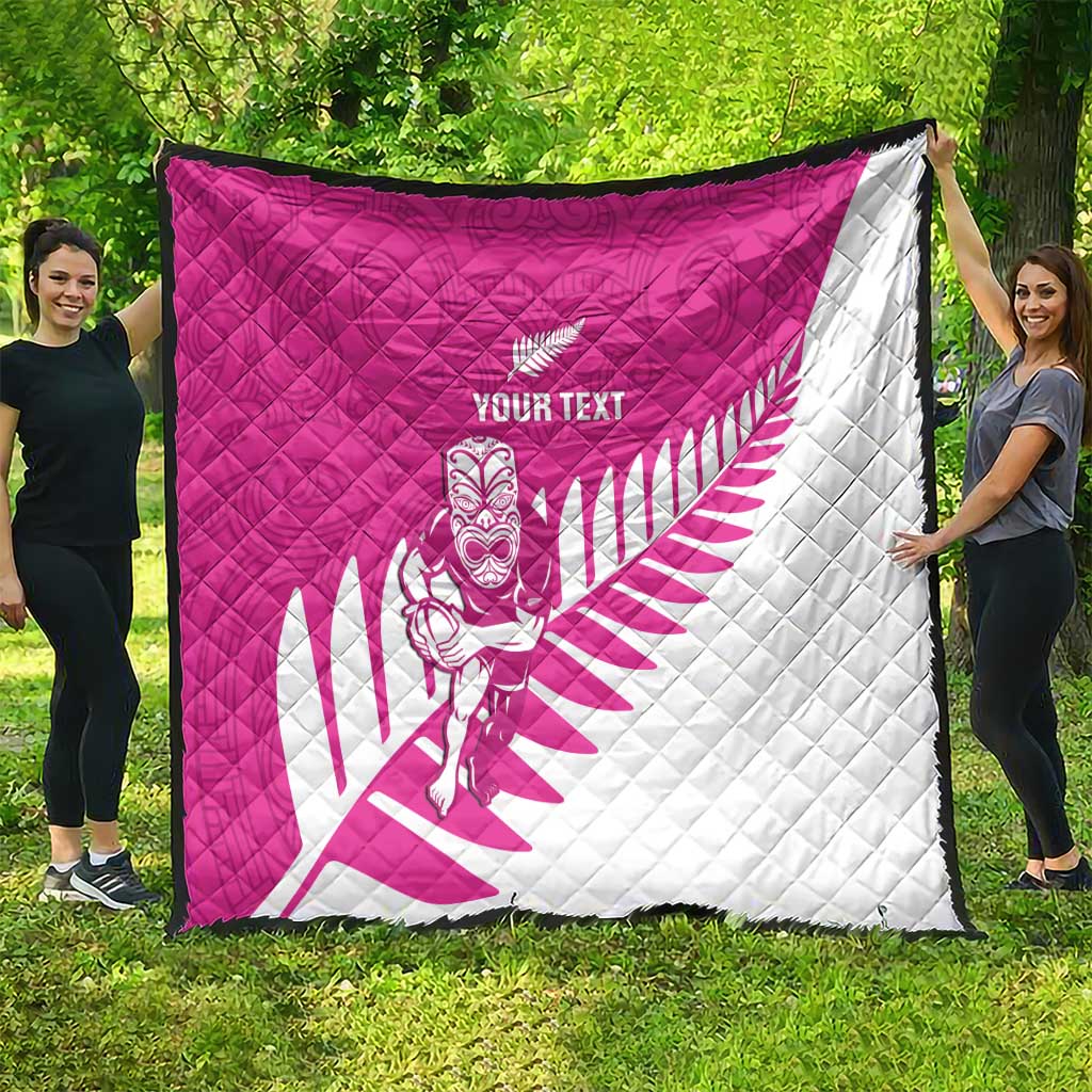New Zealand Silver Fern Rugby Custom Quilt Go All Black Maori Pink Version