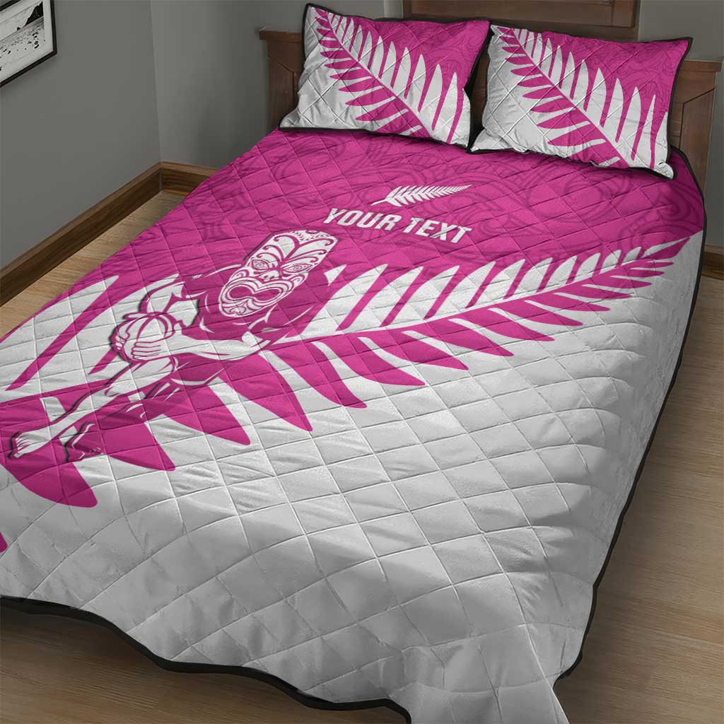 New Zealand Silver Fern Rugby Custom Quilt Bed Set Go All Black Maori Pink Version