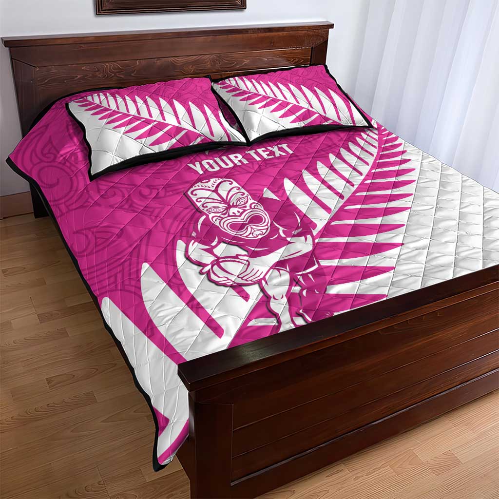 New Zealand Silver Fern Rugby Custom Quilt Bed Set Go All Black Maori Pink Version