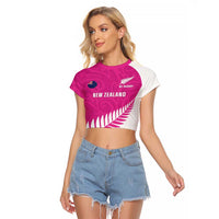 New Zealand Silver Fern Rugby Custom Raglan Cropped T Shirt Go All Black Maori Pink Version