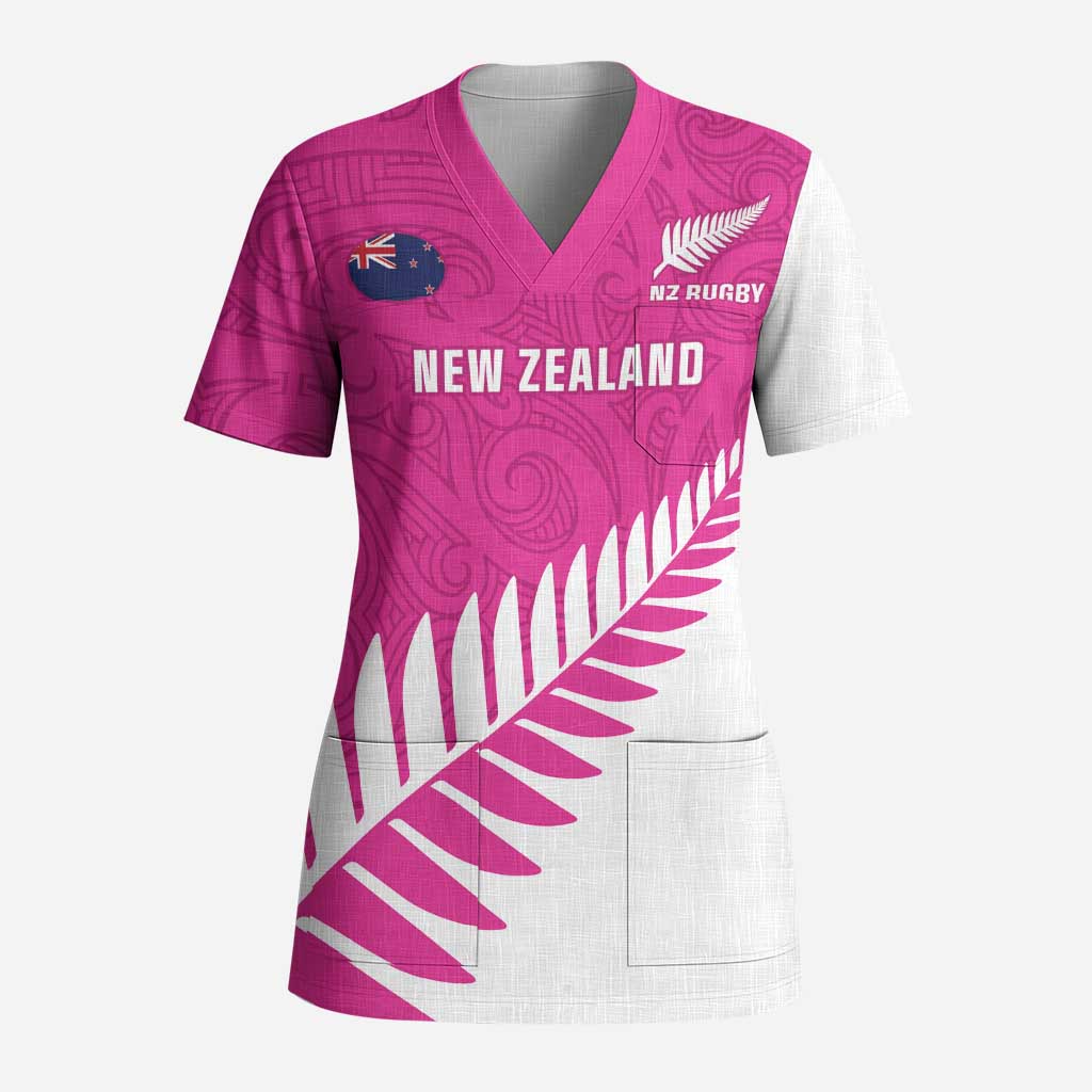 New Zealand Silver Fern Rugby Custom Scrub Top Go All Black Maori Pink Version LT14 Adult Pink - Polynesian Pride